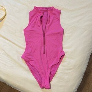 Skims Pink Zip-Up One Piece Swimsuit - Size Large